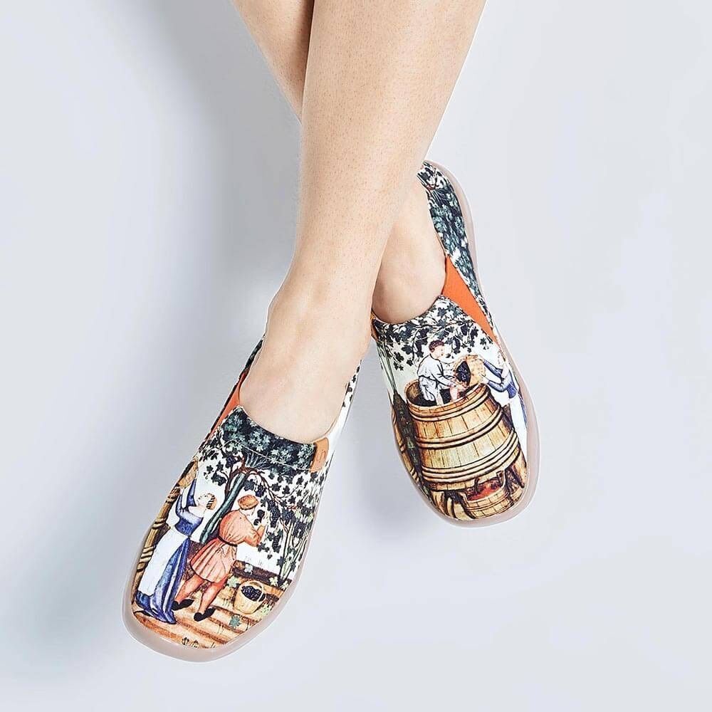 UIN Women's Casual Loafers Canvas Comfort Soft Walking Shoes (Art Du Vin)